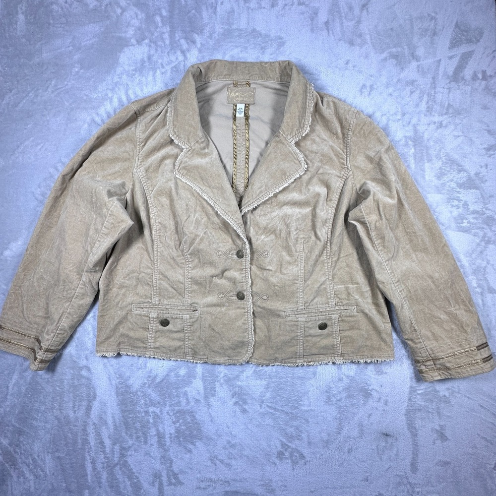 Vtg Venezia Blazer Jacket Womens 26/28 Beige Stretch Notch Lapel Single Breasted